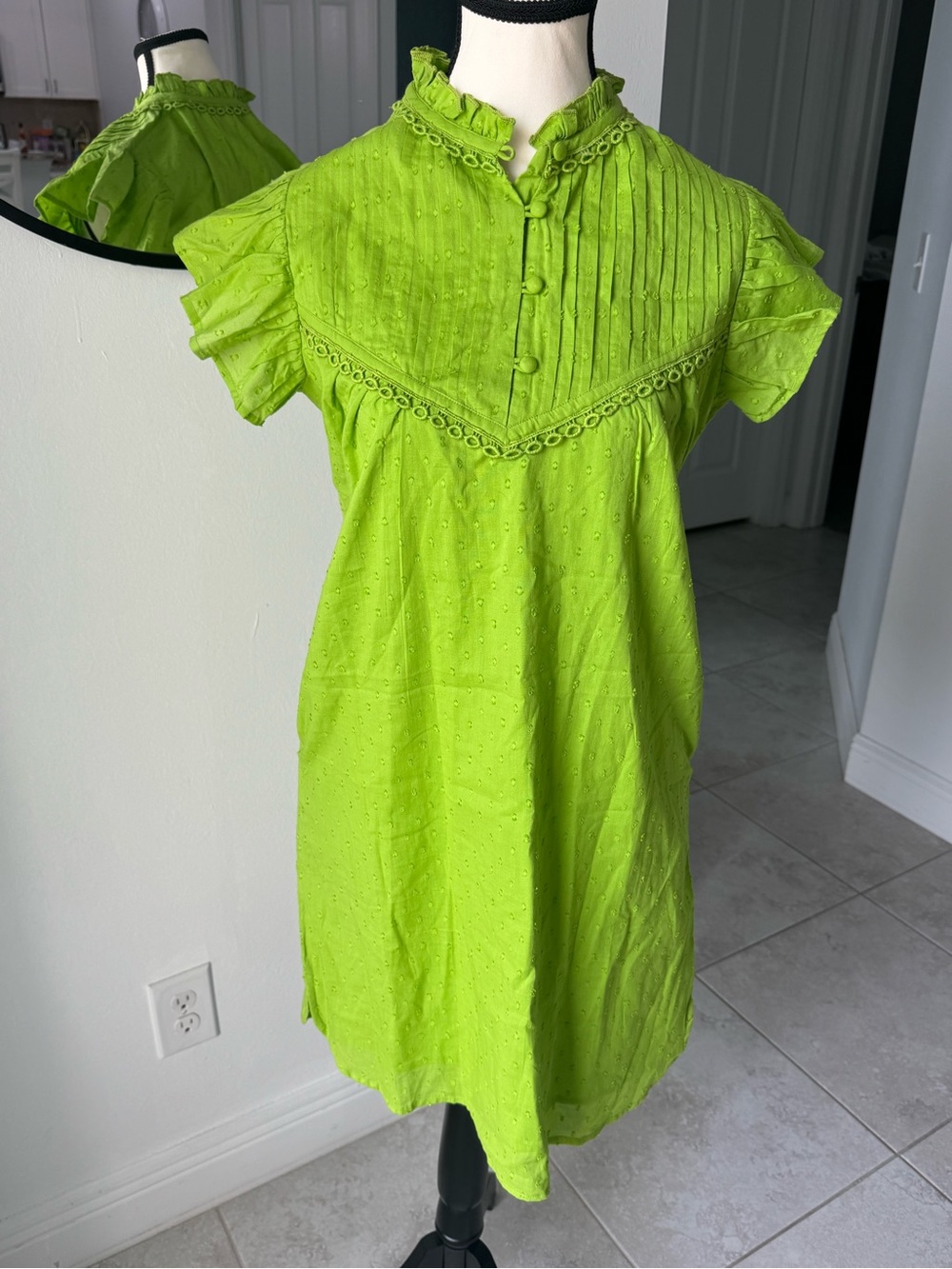 ' Lime Green Eyelet Ruffle Dress